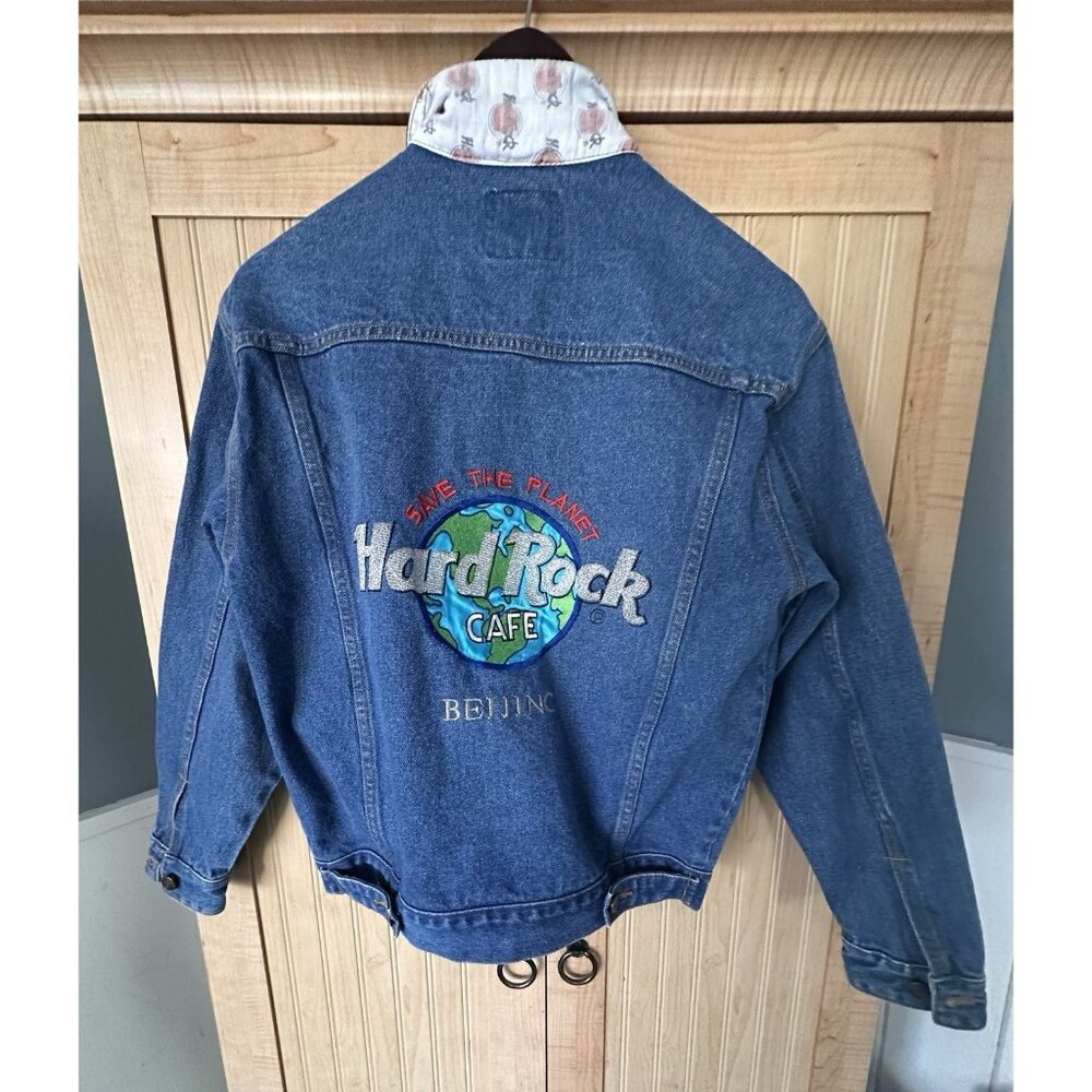 VTG 80s 90s Hard Rock Cafe Beijing China Save The Planet Denim Jean Jacket Small
